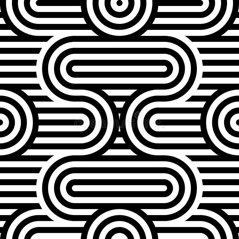 Abstract vector seamless op art pattern. Black and white pop art, graphic ornament. Optical illusion royalty free illustration