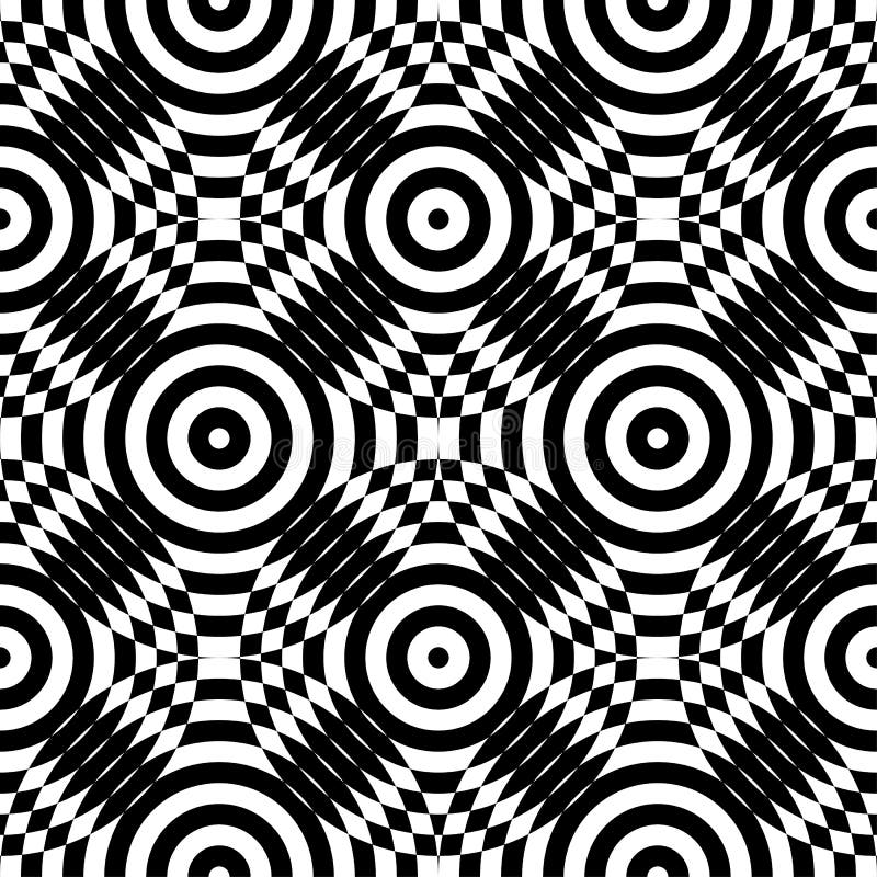 Abstract vector seamless op art pattern. Monochrome plop art graphic ornament. Optical illusion vector illustration Abstract vector seamless op art pattern. Monochrome plop art graphic ornament. Optical illusion vector illustration