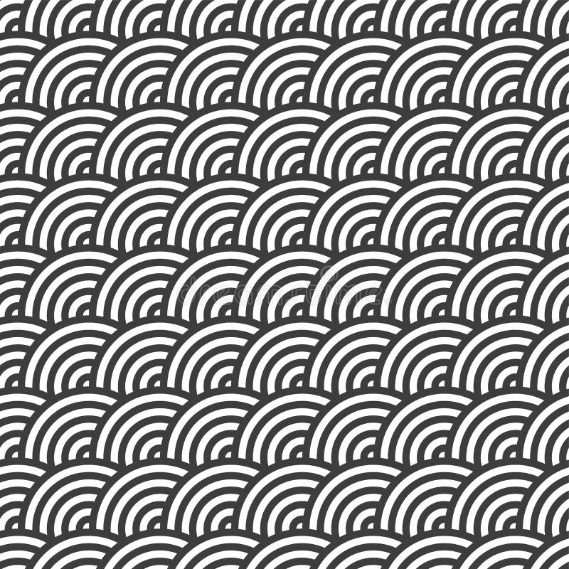 Abstract vector seamless pattern of overlapping circles. Ocean waves. Japan style stock illustration