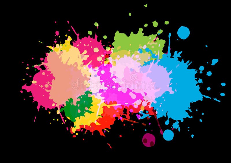 Abstract vector splatter multi color design on black color background. illustration vector design