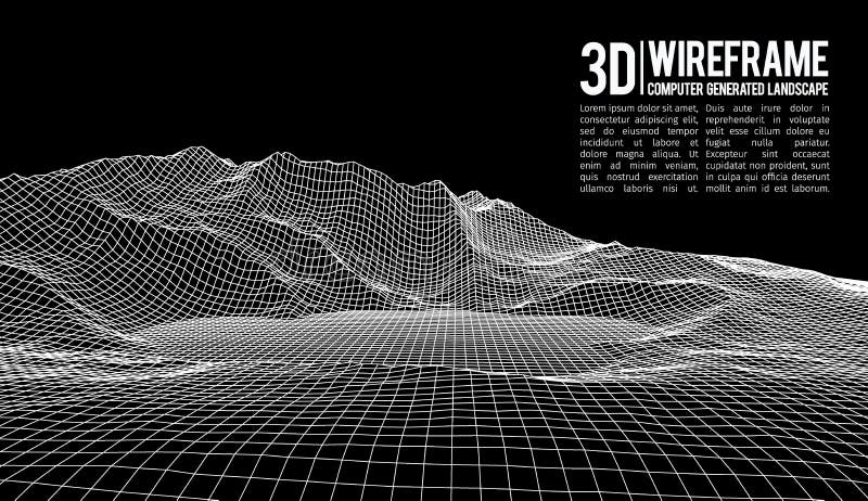 Abstract vector wireframe landscape background. Cyberspace grid. 3d technology wireframe vector illustration. Digital stock illustration Abstract vector wireframe landscape background. Cyberspace grid. 3d technology wireframe vector illustration. Digital stock illustration