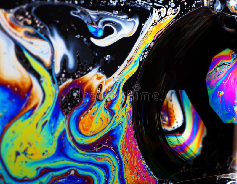 Abstract vibrant colorful background and soap bubbles stock images