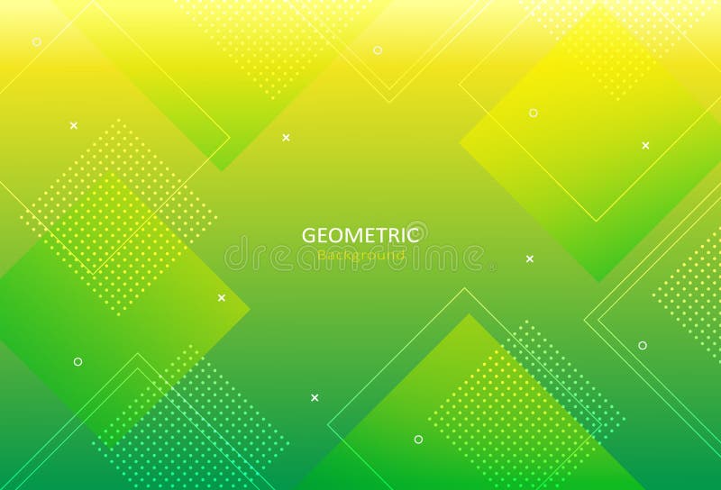 Abstract vibrant geometric template with square shapes on green gradient background.