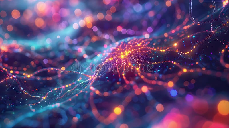 Abstract bright neural network intricately intertwined with illuminated paths vector illustration