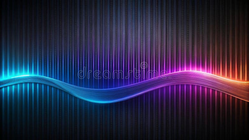 Abstract vibrant wave design on a dark textured background. Generative AI stock illustration