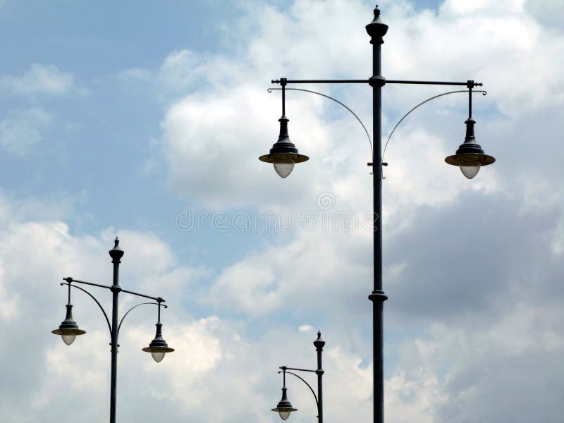 Abstract view of vintage style isolated street lights in Budapest under blue sky