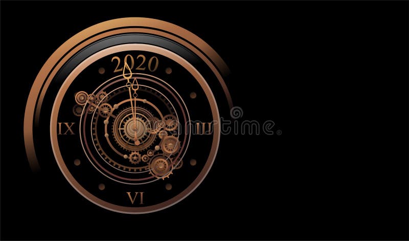 Abstract vintage clock with new years. 2020