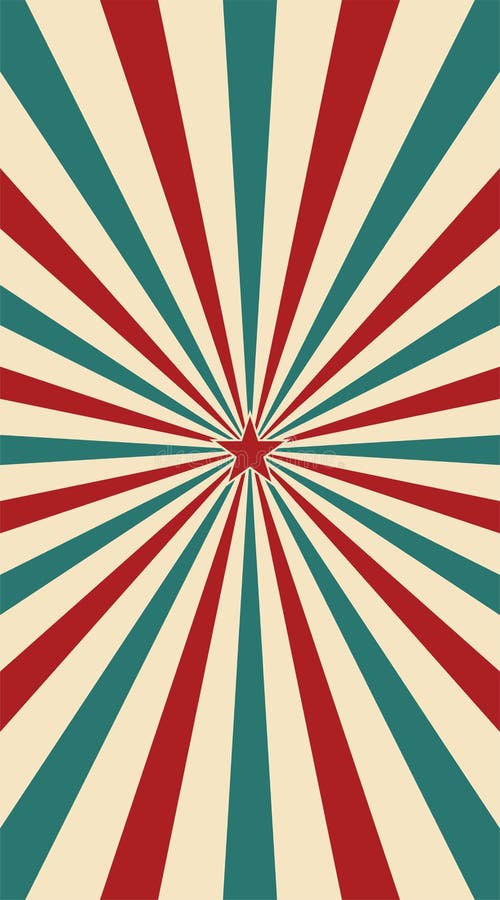 Abstract vintage sunlight of red yellow blue and green flowers background with a star in the center. Carnival circus style for circling animation. Star burst sun beam vector illustration