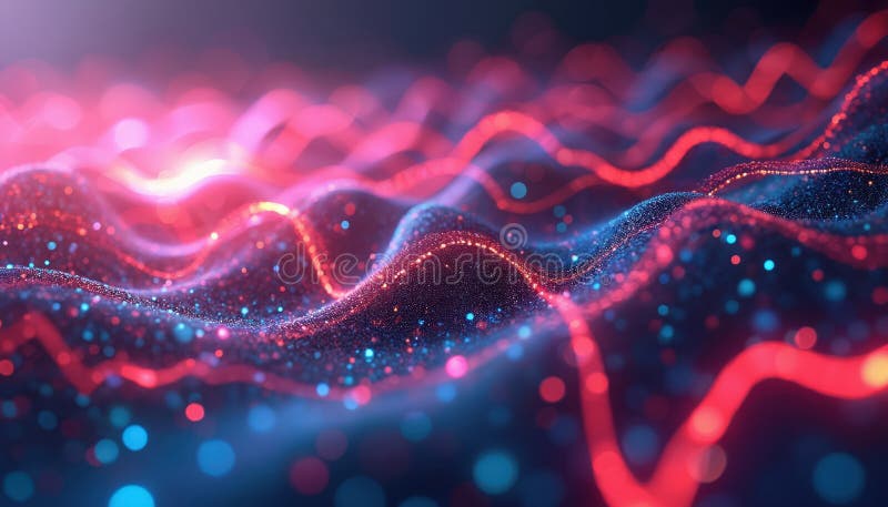 Abstract visualization financial data flow. Dynamic graphs, high-tech interface. Vibrant colors. Modern shape trending. Concept royalty free illustration