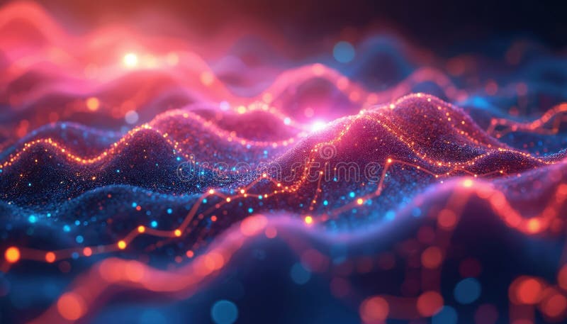 Abstract visualization of financial statistics with flowing graphs, high-tech interface. Dynamic digital illustration of big data vector illustration