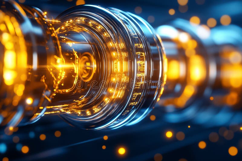 Abstract visualization of quantum components features glowing circuitry and dynamic energy patterns, highlighting tech royalty free stock image