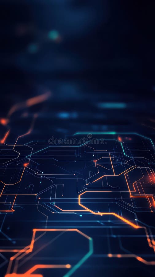 An abstract visualization shows intricate circuitry and glowing lines, representing data flow and connectivity in a royalty free stock photo