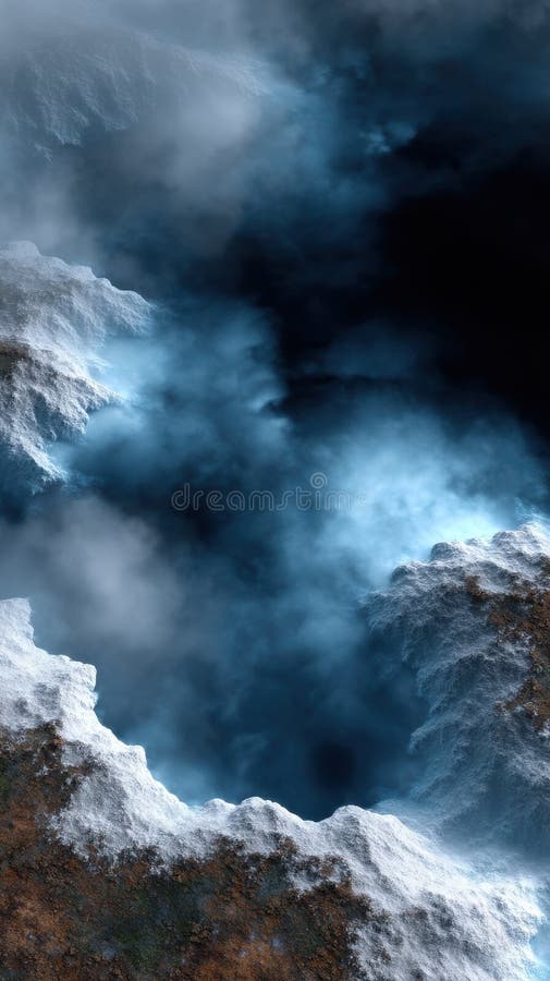 Abstract Vârfuri de Munte cu Peisaj Albastru Cu Ceață Texturată Teren De Piatră stock photography