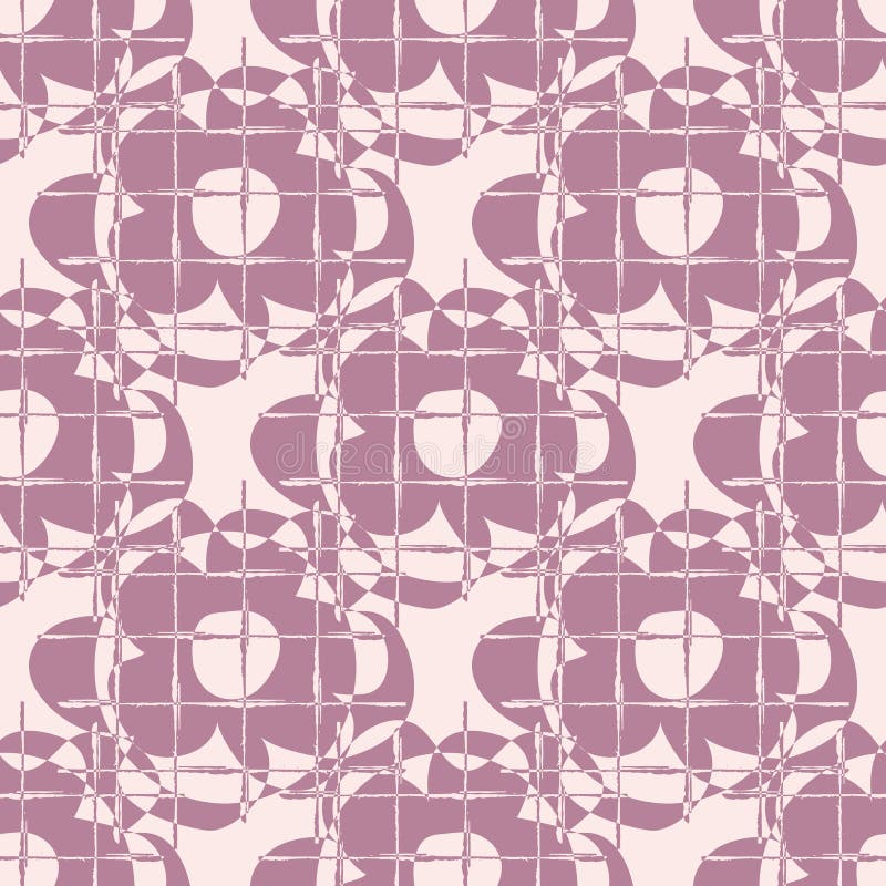 Abstract waffle textured floral vector seamless pattern background. Grunge style purple flowers with criss corss texture stock illustration Abstract waffle textured floral vector seamless pattern background. Grunge style purple flowers with criss corss texture stock illustration