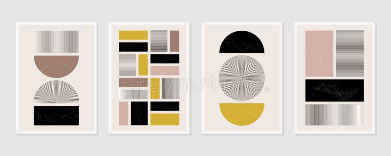 Abstract wall arts vector collection. Set of minimal geometric design posters. royalty free illustration.