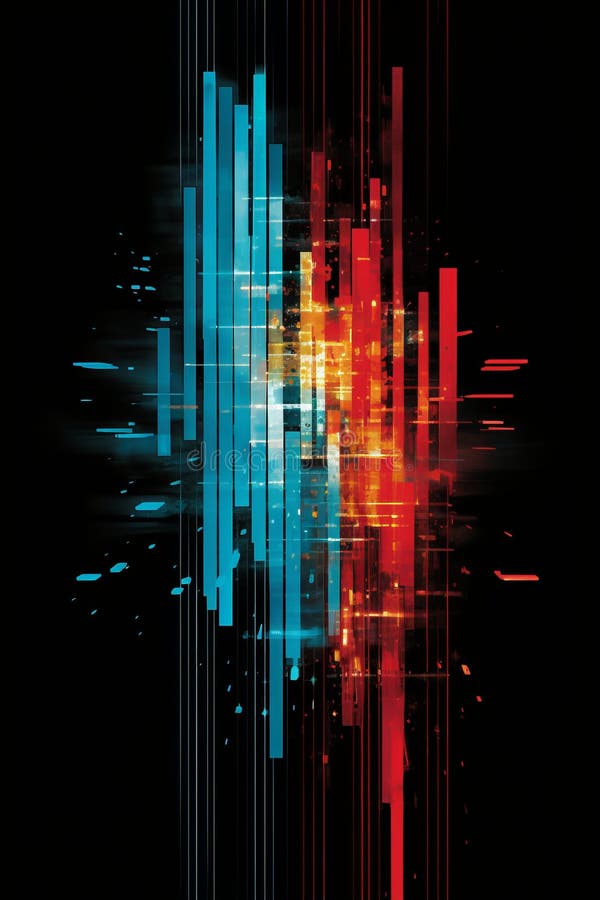 abstract wallpaper with red blue and orange lines on a black background generative ai