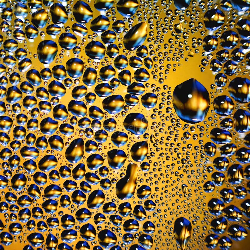 Abstract Water Drops on Yellow Background Texture. Backdrop Glass