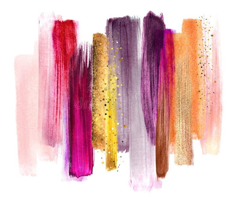 Abstract watercolor brush strokes, creative illustration, artistic color palette, fuchsia red gold