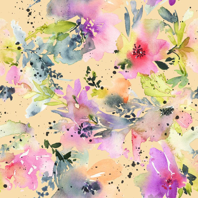 Abstract Watercolor Flowers. Seamless Pattern Stock Illustration