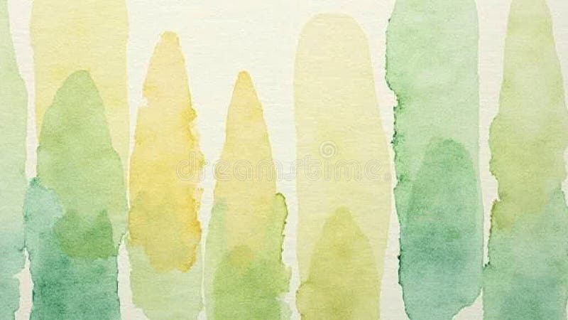 Abstract watercolor green and yellow vertical brush strokes on canvas vector illustration