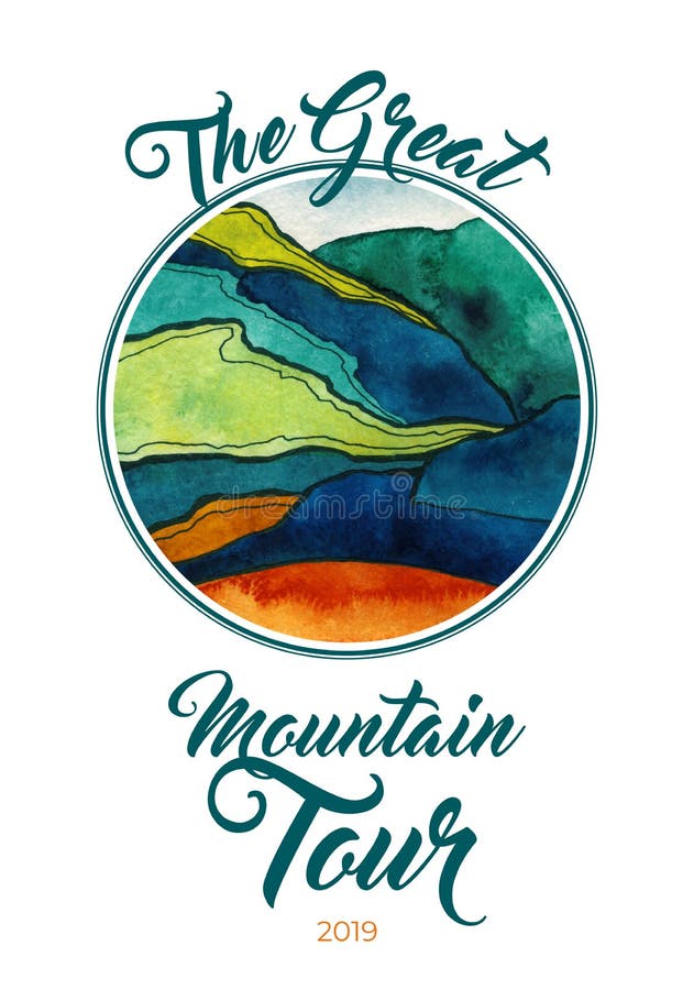 Abstract watercolor mountain vector landscape. Watercolor mountaineering traveling illustration art template. Green blue extreme stock illustration Abstract watercolor mountain vector landscape. Watercolor mountaineering traveling illustration art template. Green blue extreme stock illustration