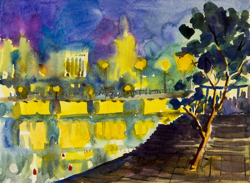 Abstract watercolor painting colorful of night light in the city vector illustration Abstract watercolor painting colorful of night light in the city vector illustration