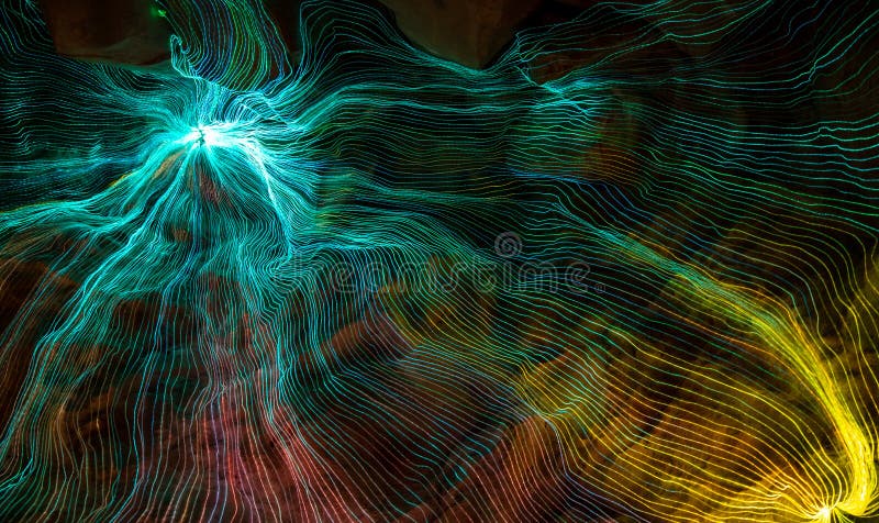 Abstract wave of digital weave lines connecting network dots and dark background stock illustration