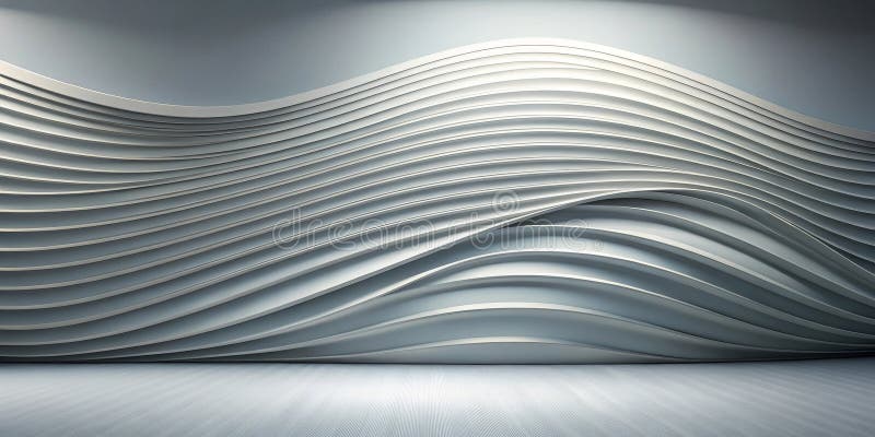 Abstract wave pattern wall design in modern interior space. Generative AI stock illustration