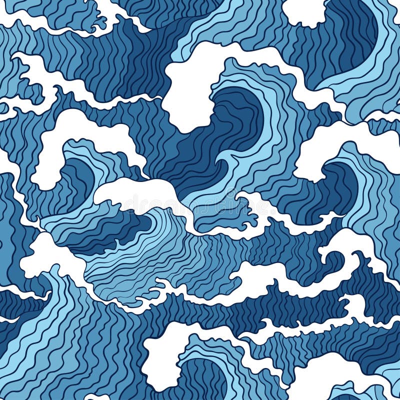 Japanese abstract blue and white wave seamless pattern. Vector abstract seamless pattern vectors