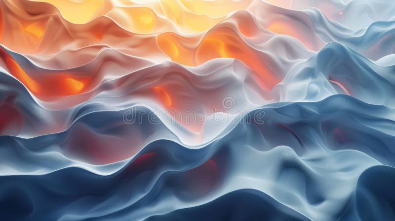Abstract waves blending fiery orange and cool blue hues, creating a dynamic and mesmerizing visual flow, perfect for creative royalty free illustration