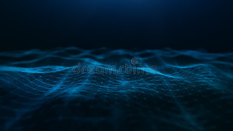 Abstract waves flowing, with triangle mesh of dots and lines. Big data connection, Technology digital background. 3d rendering vector illustration