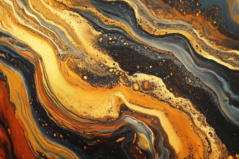 Abstract Waves of Gold and Black with Swirling Patterns in Texture royalty free illustration