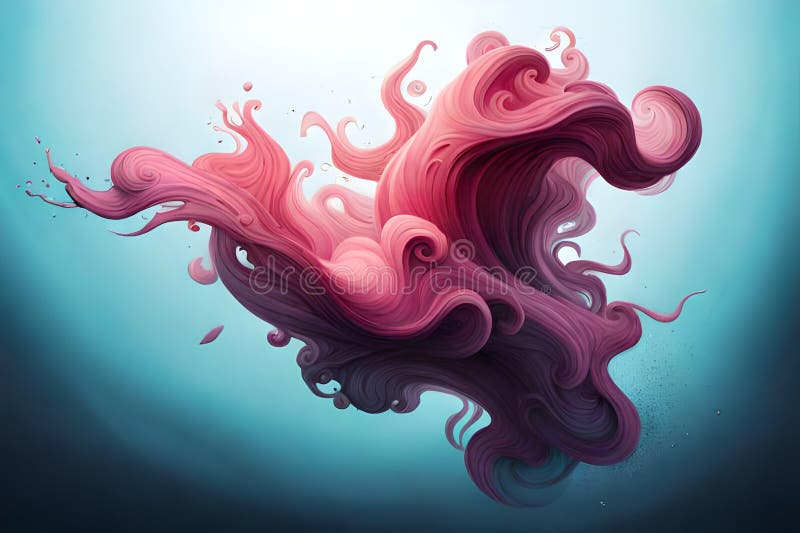 Abstract waves of spiral swirling liquid clouds. alcohol ink in water background texture. multicolored psychic trippy gas art. smoke color splash graphic design. pink blue colors. generative ai