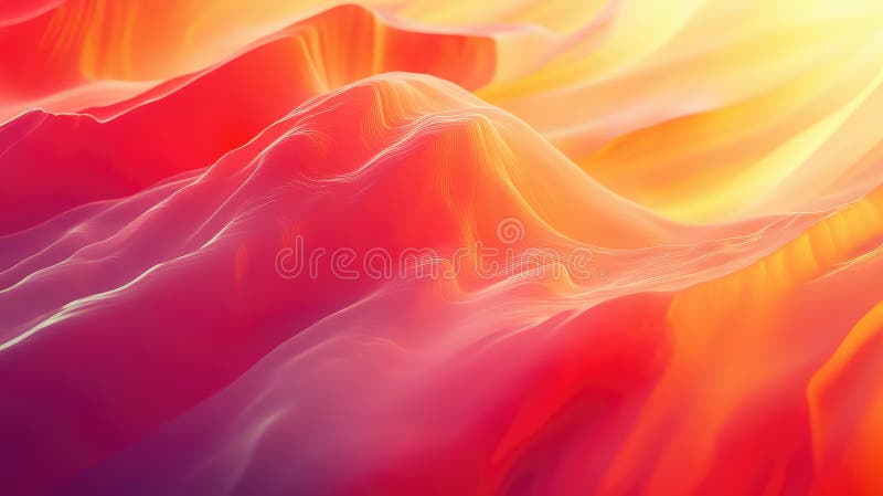 Abstract wavy flow creating dynamic crimson orange gradient background stock illustration