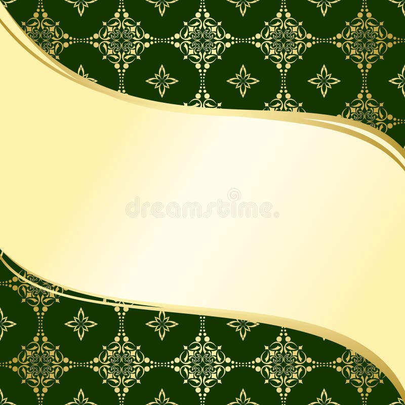 Abstract wavy green and gold vector background stock illustration