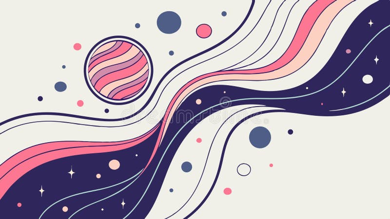 Abstract Wavy Lines with Planet Cosmic Fluid Motion Background Art, vector design Generative AI. An abstract vector background featuring flowing, colorful wavy lines and a small planet, creating a sense of cosmic fluid motion. This artistic design is perfect for modern presentations, website headers, or as a dynamic element in space themed projects, vector design Generative AI