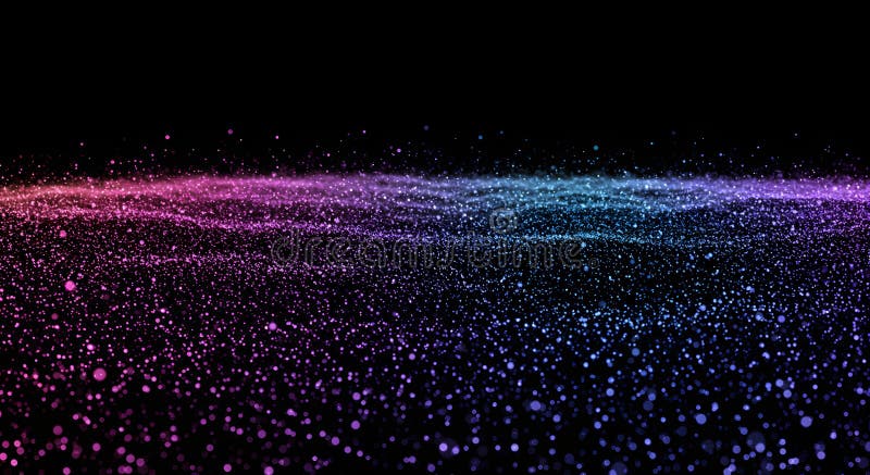 Abstract wavy pattern of colorful particles on black background stock illustration