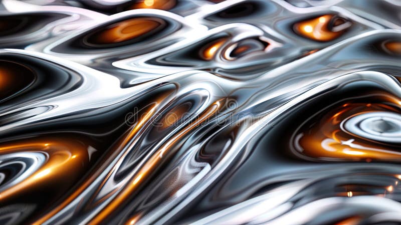 Abstract Wavy Pattern With Metallic Orange and Silver Tones royalty free stock photography