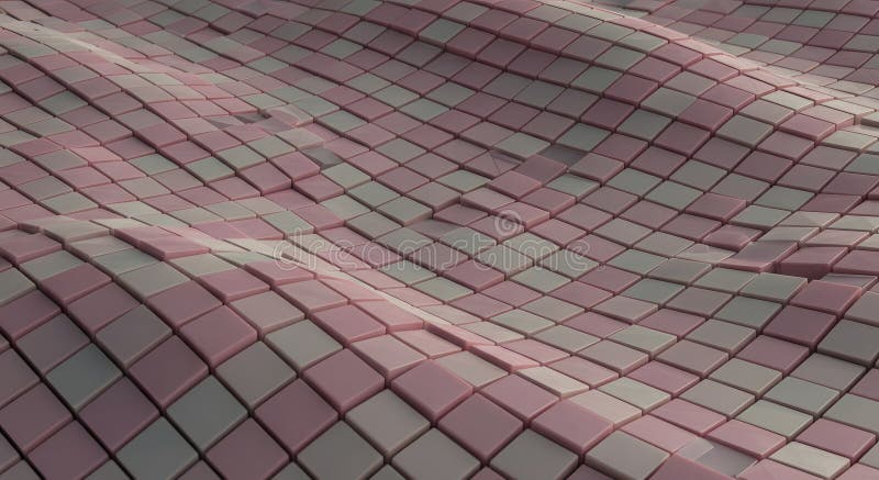 Abstract wavy surface of pink and gray cubes vector illustration