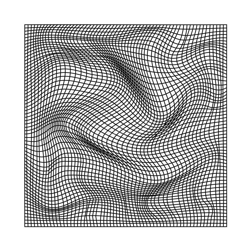 Abstract wavy twisted distorted lines net black and white texture vector illustration