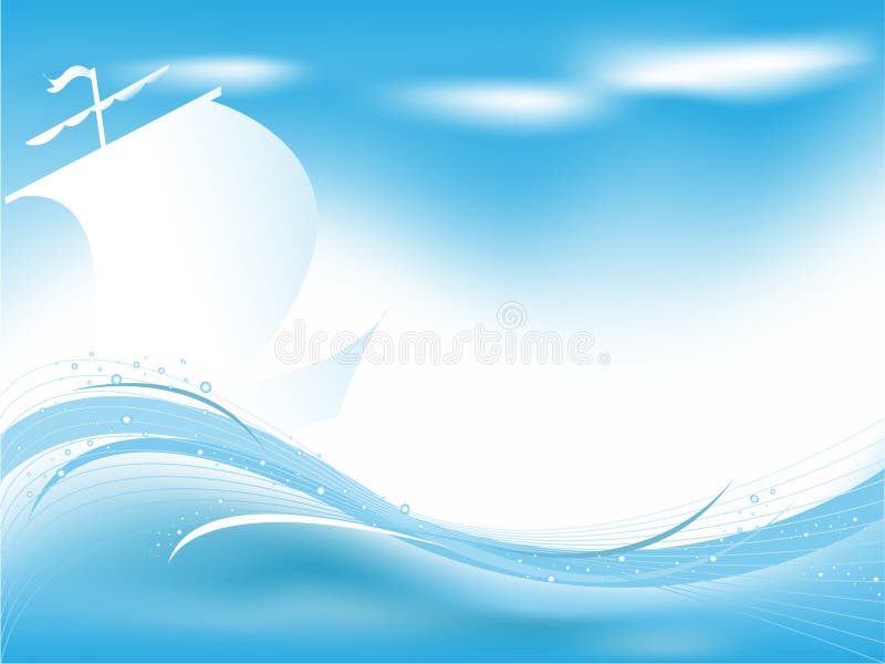 Abstract wavy vector backdrop with sailing boat