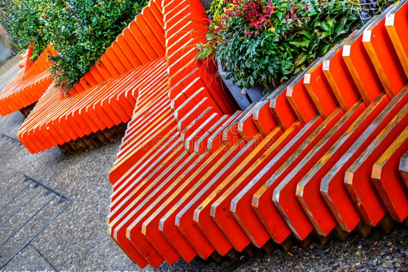 Abstract Weergeven van Oranje Houten Bank royalty-vrije stock foto's Abstract Weergeven van Oranje Houten Bank royalty-vrije stock foto's