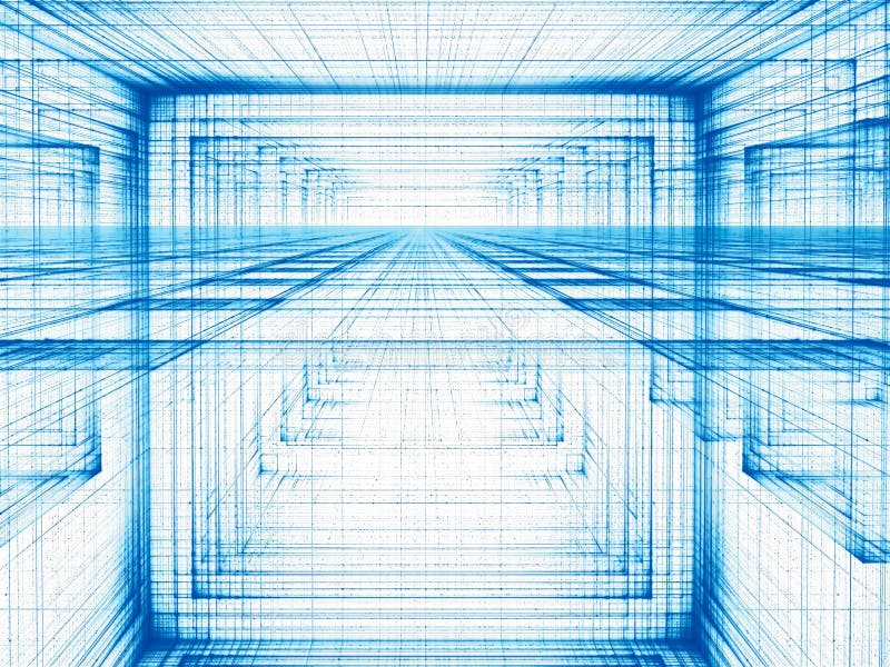 Abstract white and blue background - tunnel or portal - digitall stock illustration