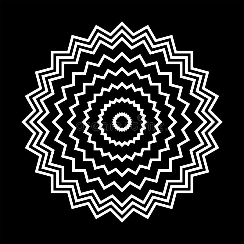 Abstract White Circle Zig Zag Lines Pattern on Black Background Stock