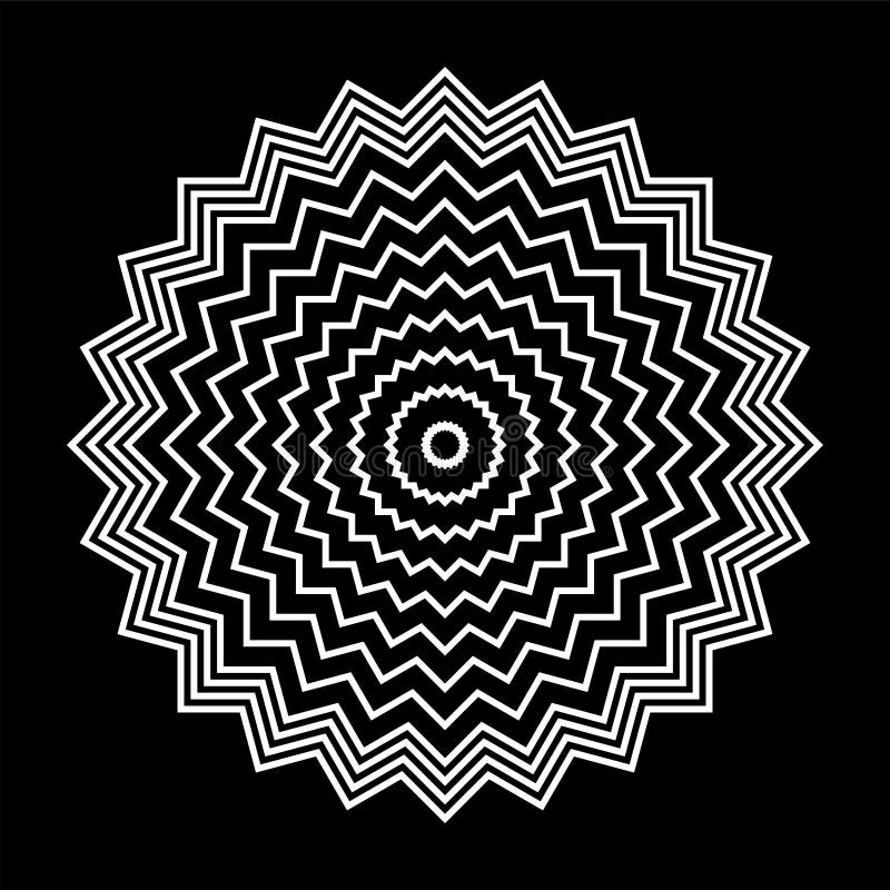 Abstract White Circle Zig Zag Lines Pattern on Black Background Stock