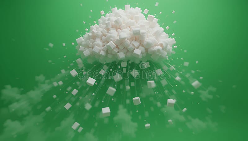 Abstract White Cube Cloud Explosion on Green Background vector illustration