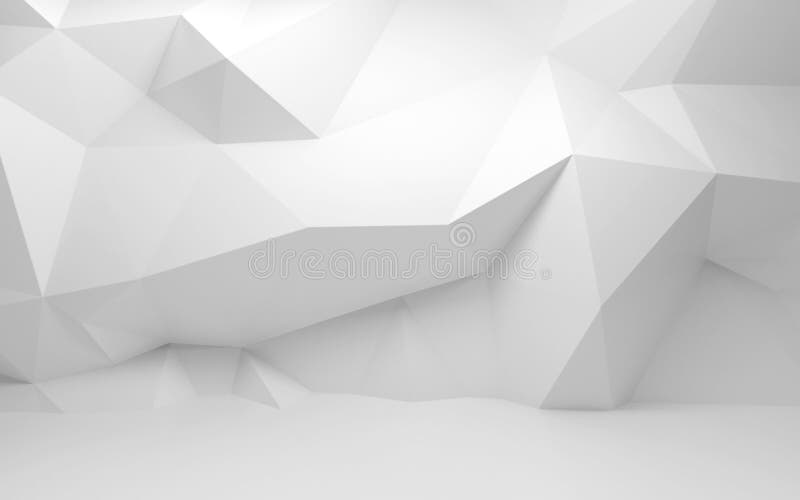 Abstract white 3d interior with polygonal pattern on wall stock illustration