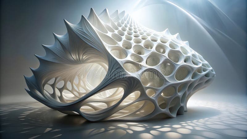 Abstract white organic form with intricate lattice structure. Generative AI royalty free illustration