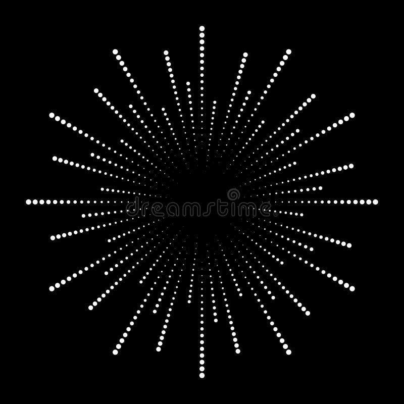 Abstract white radial dotted lines in round form. Explosion shape vector illustration