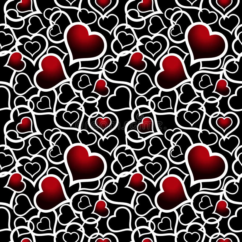 Abstract White and Red Hearts Over Black. Seamless Vector Background ...